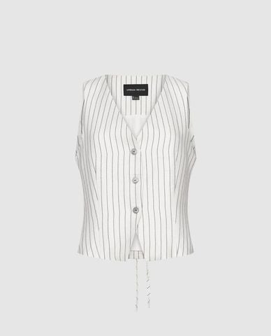  URBAN REVIVO - Áo khoác gile nữ cổ V phối dây nơ 