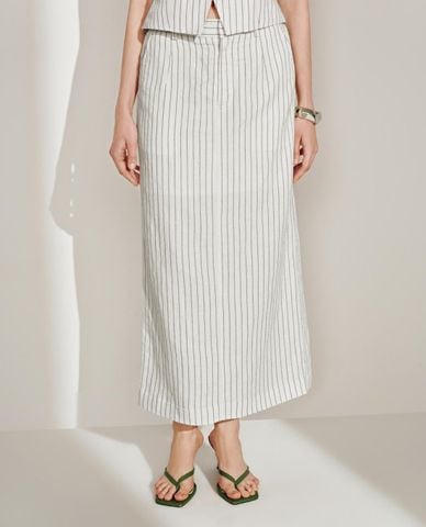  URBAN REVIVO - Chân váy phom suông midi kẻ sọc 