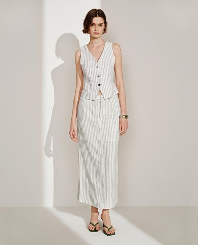  URBAN REVIVO - Chân váy phom suông midi kẻ sọc 