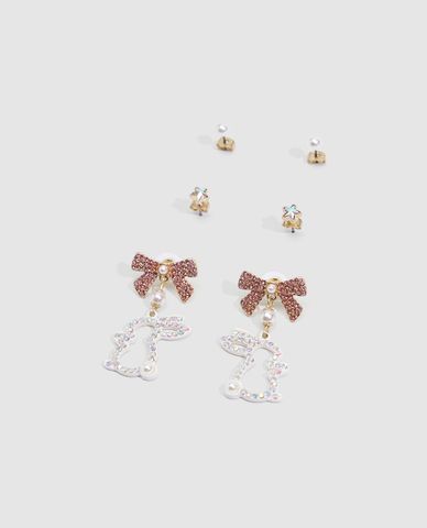  URBAN REVIVO - Set khuyên tai nữ hình thỏ phối nơ 