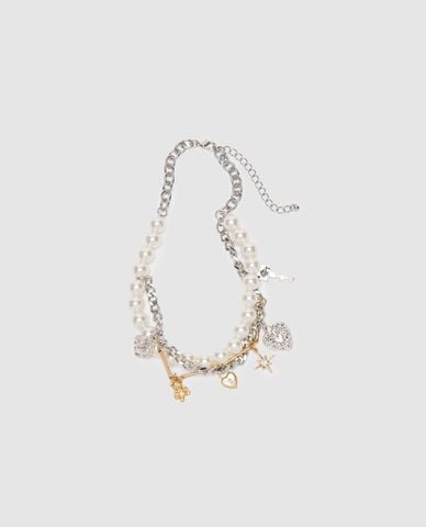  URBAN REVIVO - Vòng cổ nữ phối ngọc trai và charm 