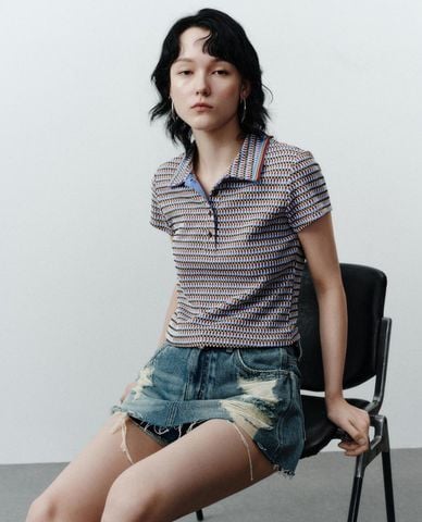  URBAN REVIVO - Áo polo nữ tay ngắn phom croptop 