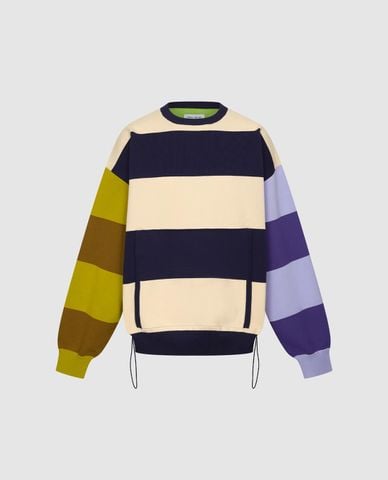  URBAN REVIVO - Áo sweatshirt nữ cổ tròn tay dài phối sọc 