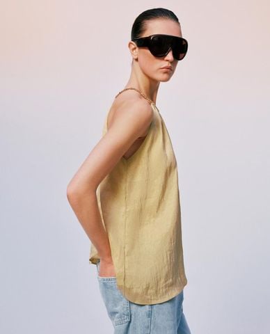  URBAN REVIVO - Áo kiểu nữ cổ yếm phối dây xích 