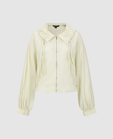  URBAN REVIVO - Áo khoác bomber nữ cổ bèo dây rút 