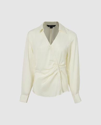  URBAN REVIVO - Áo sơ mi nữ cổ V tay dài xoắn eo 