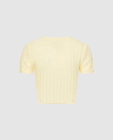  URBAN REVIVO - Áo dệt kim nữ cổ tròn tay ngắn phối nút 