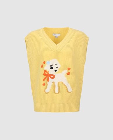  URBAN REVIVO - Áo khoác gilet nữ dệt kim cổ tròn 