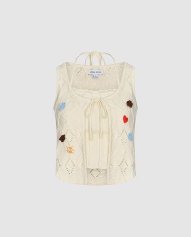  URBAN REVIVO - Áo sát nách nữ dệt kim thêu họa tiết 