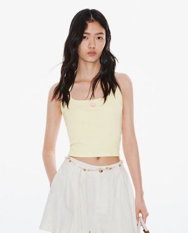  URBAN REVIVO - Áo kiểu nữ cổ yếm phom croptop 