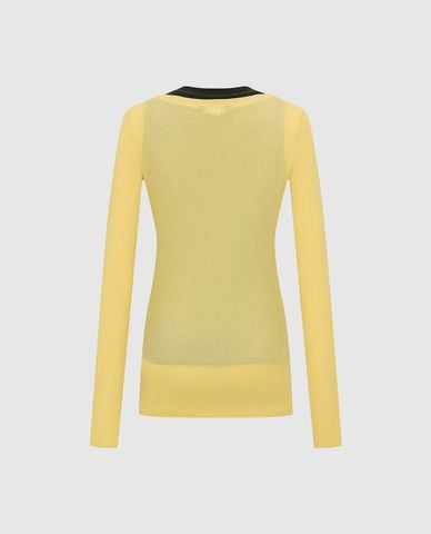  URBAN REVIVO - Áo dệt kim nữ cổ chữ U tay dài phối layer 
