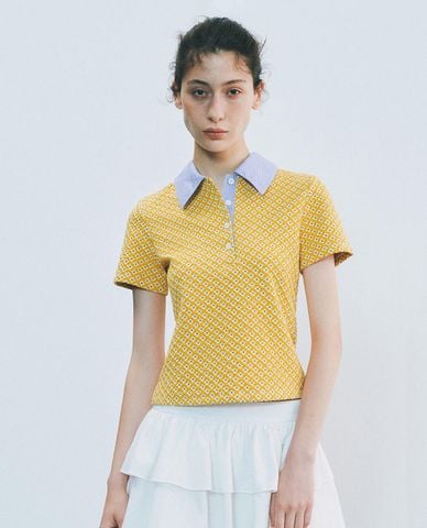  URBAN REVIVO - Áo polo nữ cổ bẻ tay ngắn in hoa 