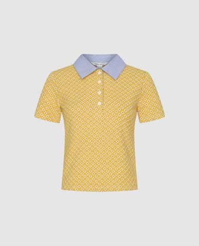  URBAN REVIVO - Áo polo nữ cổ bẻ tay ngắn in hoa 