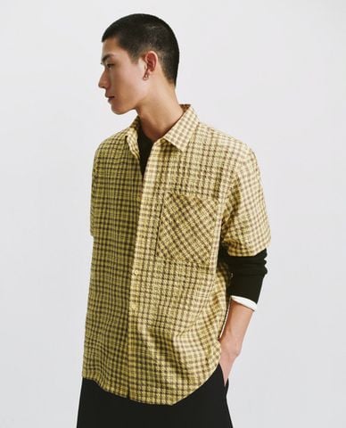  URBAN REVIVO - Áo sơ mi nam cổ bẻ tay ngắn sọc caro 