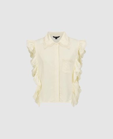  URBAN REVIVO - Áo sát nách nữ cổ bẻ nhún bèo 