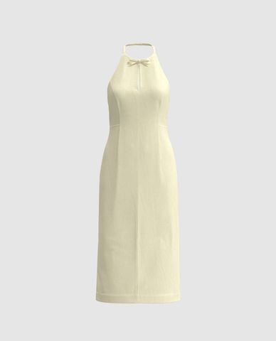  URBAN REVIVO - Đầm sát nách midi cổ yếm Halter 