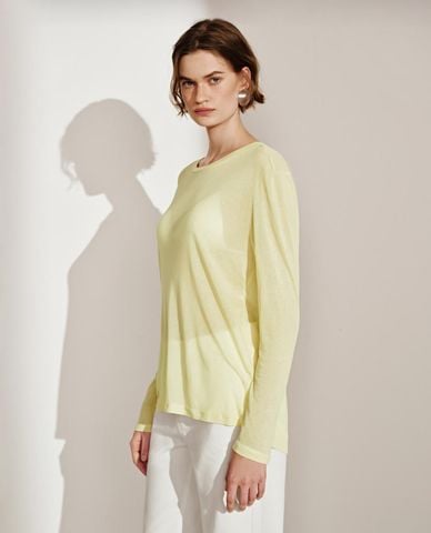  URBAN REVIVO - Áo dệt kim nữ cổ tròn tay dài phom suông 