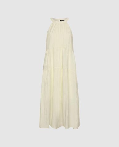  URBAN REVIVO - Đầm xếp tầng midi cổ yếm dáng xòe 