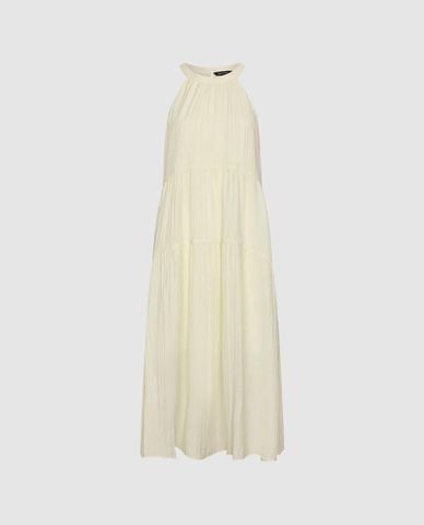  URBAN REVIVO - Đầm xếp tầng midi cổ yếm dáng xòe 