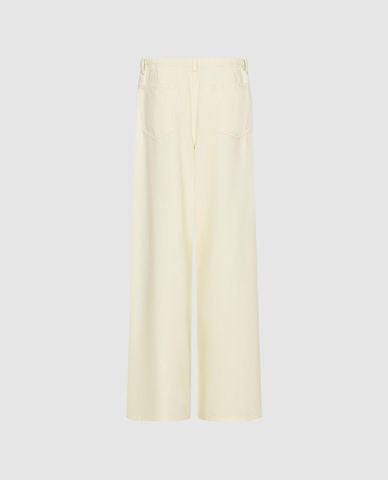  URBAN REVIVO - Quần jeans nữ ống rộng lưng thun phối dây rút 