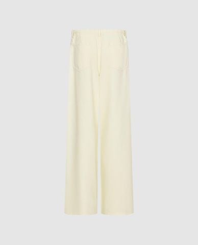  URBAN REVIVO - Quần jeans nữ ống rộng lưng thun phối dây rút 