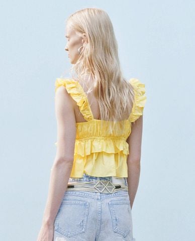  URBAN REVIVO - Áo hai dây nữ cổ vuông phối bèo 