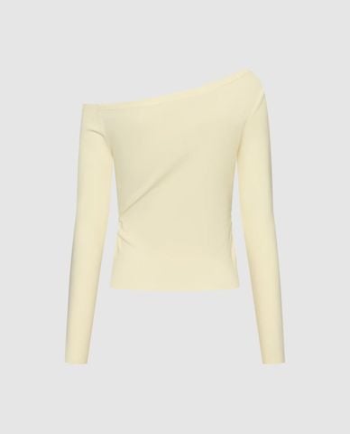  URBAN REVIVO - Áo trễ vai nữ tay dài in số phom ôm 