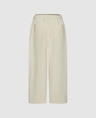  URBAN REVIVO - Quần nữ ống rộng lưng thun phối dây rút 