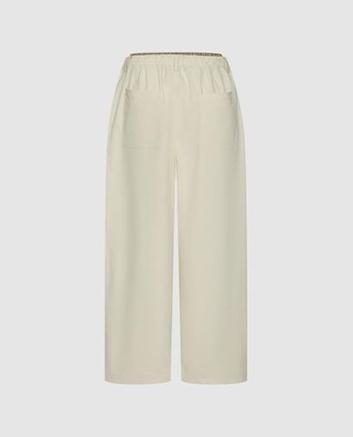  URBAN REVIVO - Quần nữ ống rộng lưng thun phối dây rút 