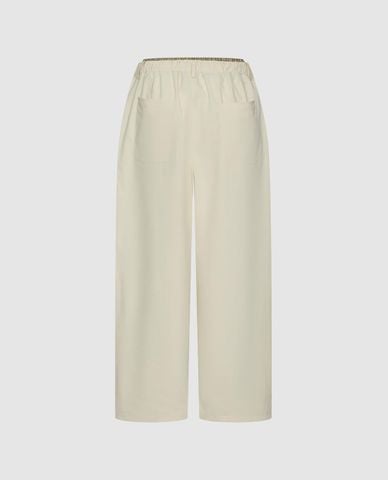  URBAN REVIVO - Quần nữ ống rộng lưng thun phối dây rút 