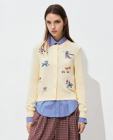  URBAN REVIVO - Áo khoác cardigan nữ tay dài phối hoạ tiết 