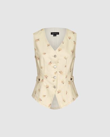  URBAN REVIVO - Áo khoác gilet nữ cổ chữ V họa tiết hoa nhí 