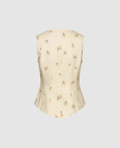  URBAN REVIVO - Áo khoác gilet nữ cổ chữ V họa tiết hoa nhí 