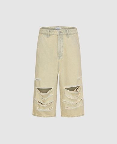  URBAN REVIVO - Quần jeans nam ống rộng rách gối 