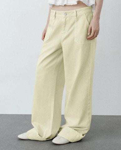  URBAN REVIVO - Quần jeans nữ ống rộng túi hộp 