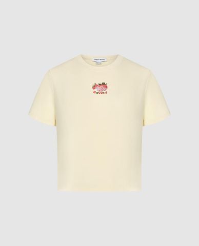  URBAN REVIVO - Áo croptop nữ cổ tròn tay ngắn in họa tiết 