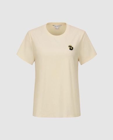  URBAN REVIVO - Áo thun nữ cổ tròn tay ngắn phối họa tiết 