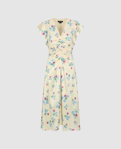  URBAN REVIVO - Đầm midi cổ V phối họa tiết Floral 
