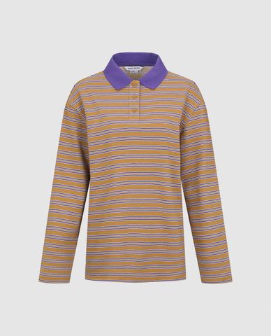  URBAN REVIVO - Áo polo nữ cổ bẻ tay dài kẻ sọc 