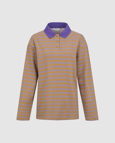  URBAN REVIVO - Áo polo nữ cổ bẻ tay dài kẻ sọc 