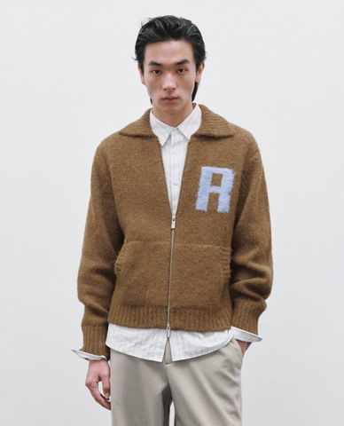  URBAN REVIVO - Áo khoác dệt kim nam tay dài khóa zip 