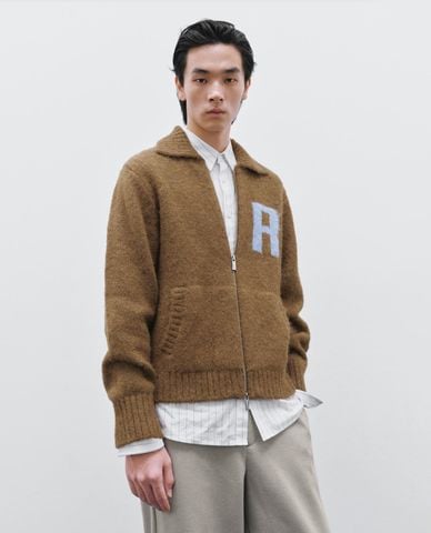  URBAN REVIVO - Áo khoác dệt kim nam tay dài khóa zip 