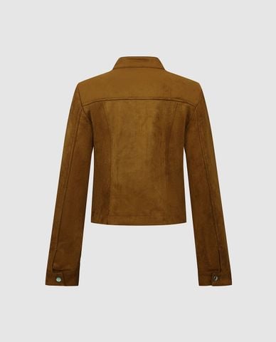  URBAN REVIVO - Áo khoác da nữ cổ trụ khóa kéo 