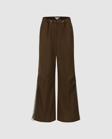  URBAN REVIVO - Quần nữ ống rộng lưng thun phối dây rút 