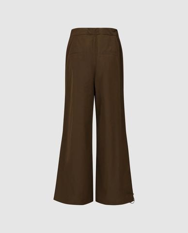  URBAN REVIVO - Quần nữ ống rộng lưng thun phối dây rút 