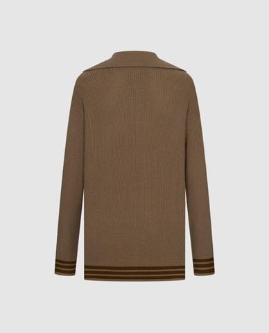  URBAN REVIVO - Áo dệt kim nam cổ bẻ tay dài phối dây rút 