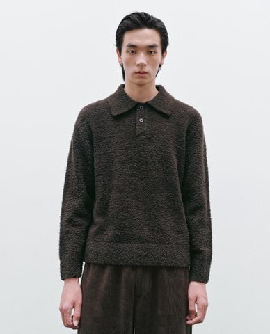  URBAN REVIVO - Áo dệt kim nam cổ bẻ tay dài 