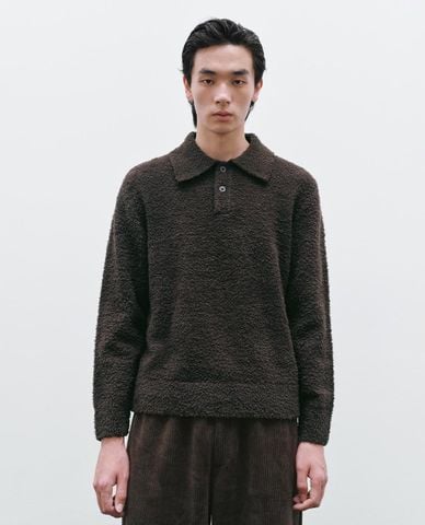  URBAN REVIVO - Áo dệt kim nam cổ bẻ tay dài 