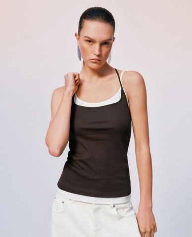  URBAN REVIVO - Áo hai dây nữ phối layer 2 In 1 