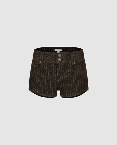  URBAN REVIVO - Quần short ngắn nữ cạp cao kẻ sọc 